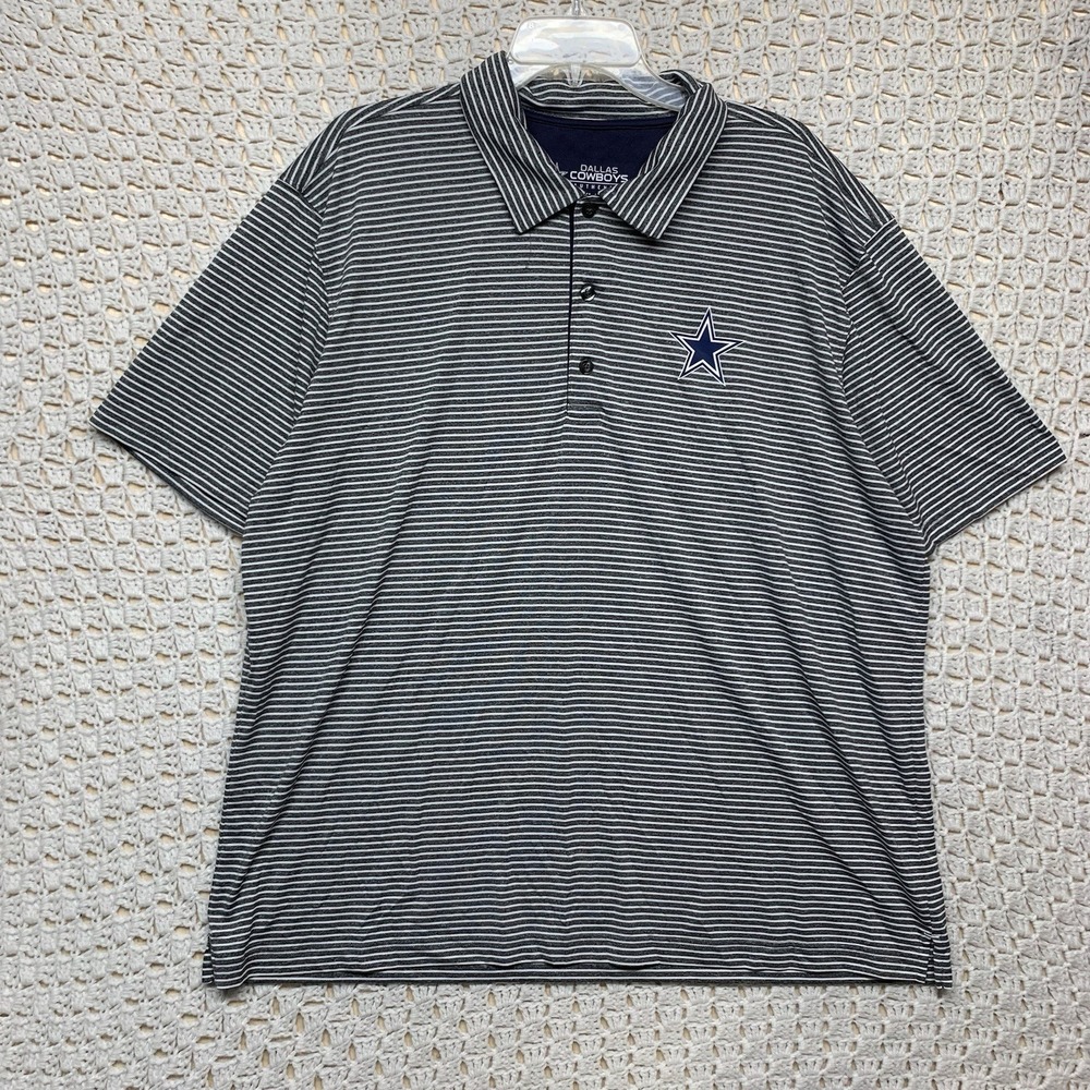 Dallas Cowboys Authentic Polo Shirt Men's  2XL‎ Gray White Striped Short Sleeve